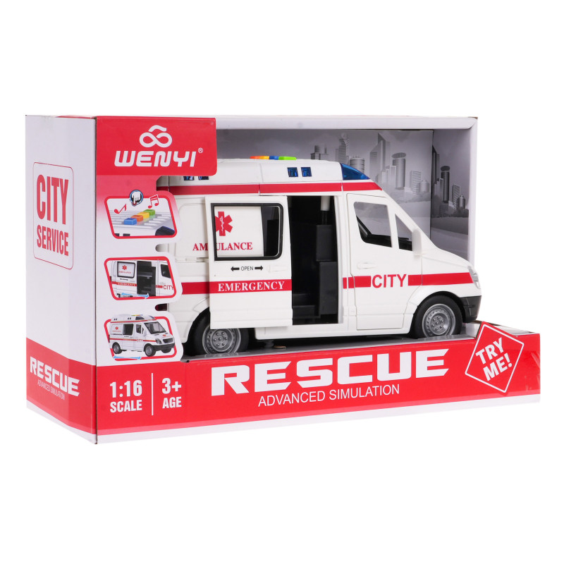 Interaktywna Karetka dla dzieci 3+ Model 1:16 + Dźwięki Światła + Ruchome elementy + Gumowe opony