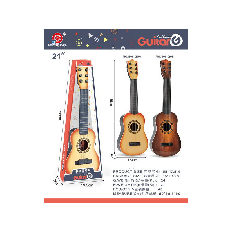 Gitara Klasyczna dla dzieci 3+ Jasny Brąz Zabawkowy Instrument + 6 Metalowych Strun