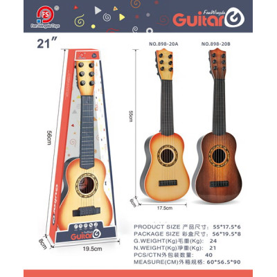 Gitara Klasyczna dla dzieci 3+ Ciemny Brąz Zabawkowy Instrument + 6 Metalowych Strun