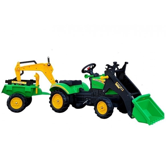 Traktor z Przyczepą i Łyżką Koparka  Benson Zielony