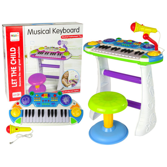 Organy Keyboard Krzesełko Mikrofon Niebieski Organy Keyboard Krzesełko Mikrofon Niebieski
