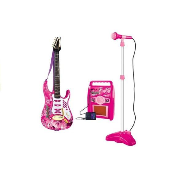 Gitara z Mikrofonem Strunami Wzmacniaczem Różowa