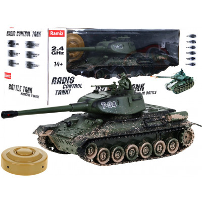 Zdalnie sterowany czołg T-34 dla dzieci 3+ Strzelający model Kamuflaż 1:28 + Wielka Bitwa Czołgów + Dźwięki Światła