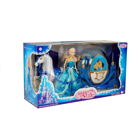 Zestaw Lalka w Karocy Koń do Czesania Niebieska