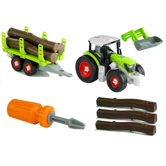 Rozkręcany Traktor z Przyczepą z Drewnem 43 cm Rozkręcany Traktor z Przyczepą z Drewnem 43 cm