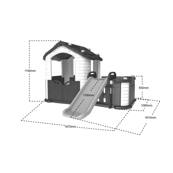 Domek ogrodowy 3w1 dla dzieci Niebieski + Zjeżdżalnia + Ogródek z płotkiem