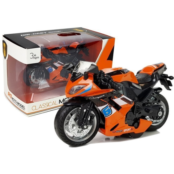 Motocykl z Napędem Frykcyjnym Dźwięki Motor 1:14 Pomarańczowy