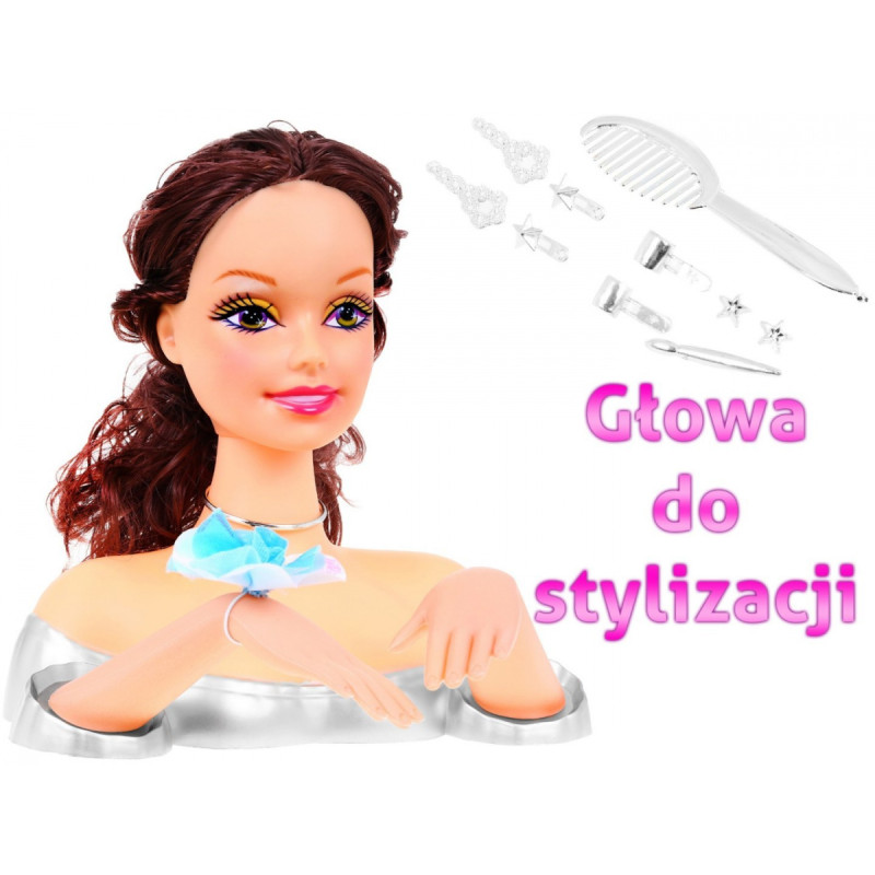Lalka brunetka do stylizacji włosów dla dzieci 3+ Zestaw do czesania + Ozdoby akcesoria