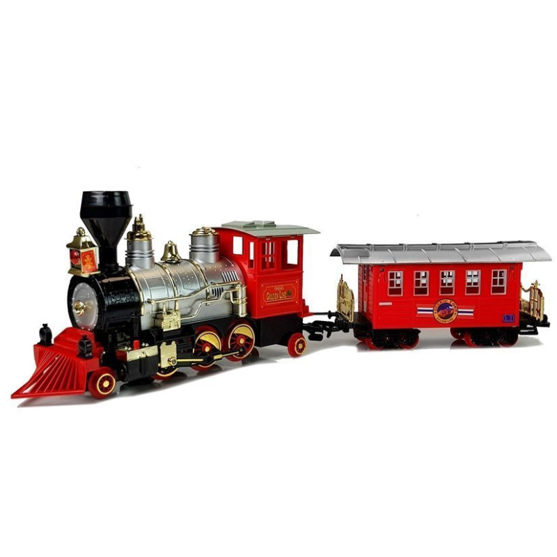 Kolejka Pociąg Klasyczny na Baterie Dym Dźwięk Efekty Świetlne