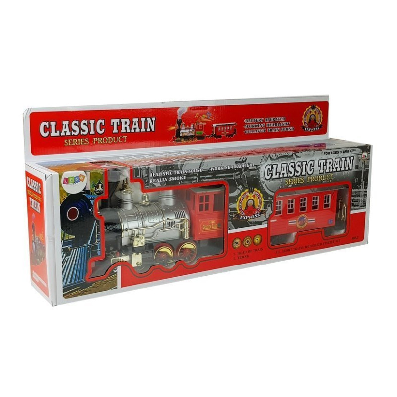 Kolejka Pociąg Klasyczny na Baterie Dym Dźwięk Efekty Świetlne