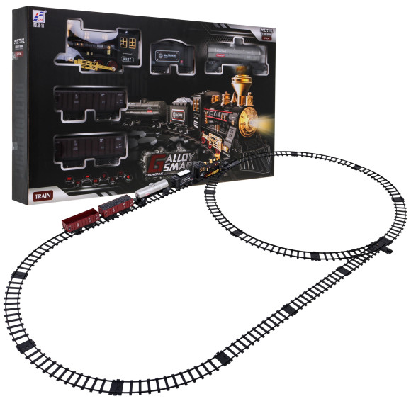 Kolejka z funkcją Dymu dla dzieci 5+ Długi tor + Lokomotywa retro + 4 wagony Kolejka z funkcją Dymu dla dzieci 5+ Długi tor + Lokomotywa retro + 4 wagony