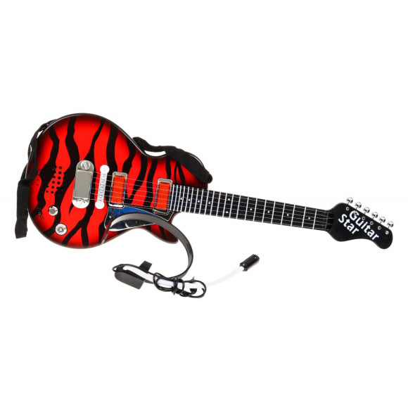 Elektryczna Gitara dla dzieci 3+ czerwony + Słuchawki z mikrofonem + Dźwięki Światła