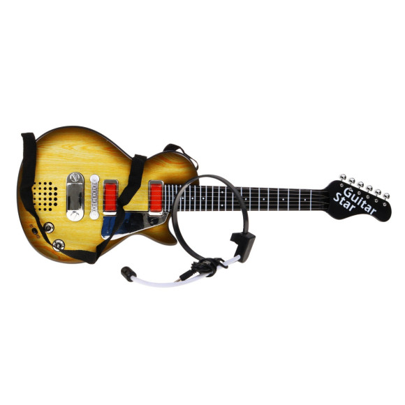 Elektryczna Gitara dla dzieci 3+ imitacja drewna + Słuchawki z mikrofonem + Dźwięki Światła