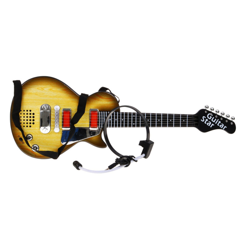 Elektryczna Gitara dla dzieci 3+ imitacja drewna + Słuchawki z mikrofonem + Dźwięki Światła