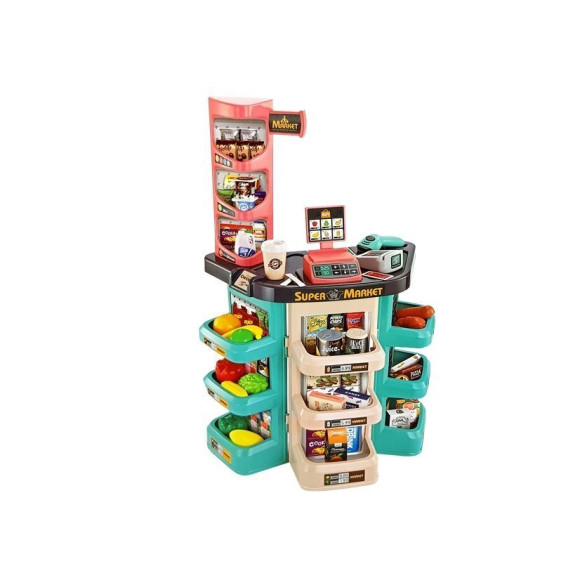Zestaw Supermarket Koszyk Sklepowy Waga Czytnik Kart Skaner