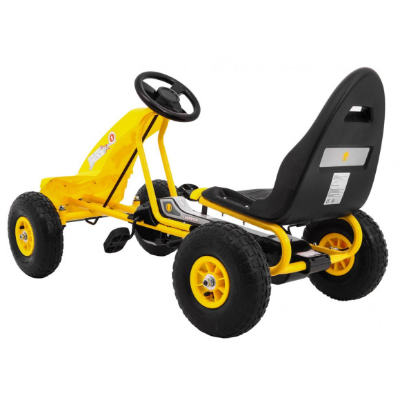 Gokart Champion na pedały dla dzieci 3+ Żółty + Pompowane opony + Regulowane siedzisko + Ręczny hamulec