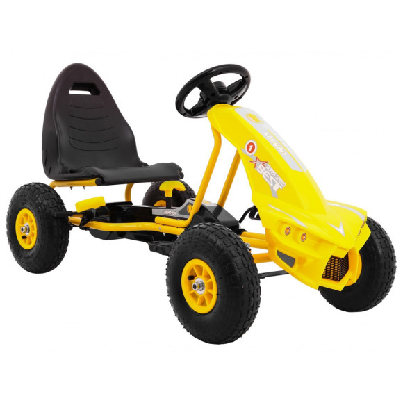 Gokart Champion na pedały dla dzieci 3+ Żółty + Pompowane opony + Regulowane siedzisko + Ręczny hamulec