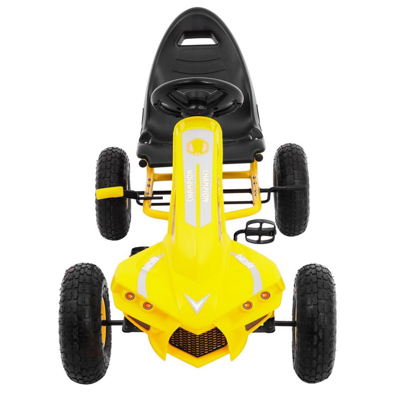 Gokart Champion na pedały dla dzieci 3+ Żółty + Pompowane opony + Regulowane siedzisko + Ręczny hamulec