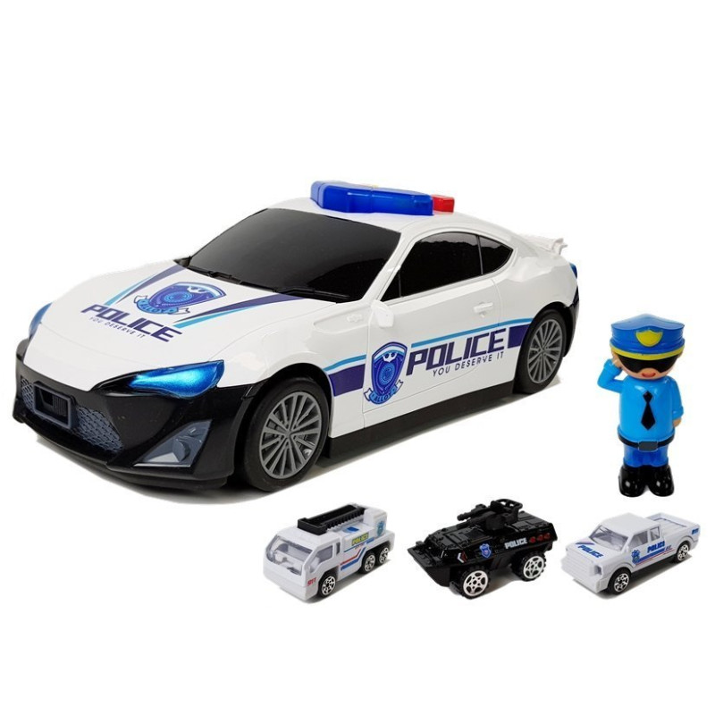 Auto Policyjne Schowek Garaż  2w1 Policjant Małe Autka Dźwięk Światła