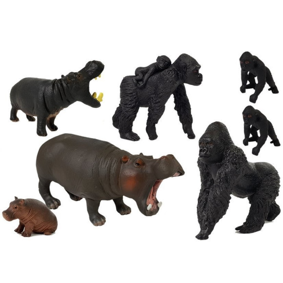 Zestaw Figurek Zwierzęta Safari Hipopotamy Goryle Zestaw Figurek Zwierzęta Safari Hipopotamy Goryle