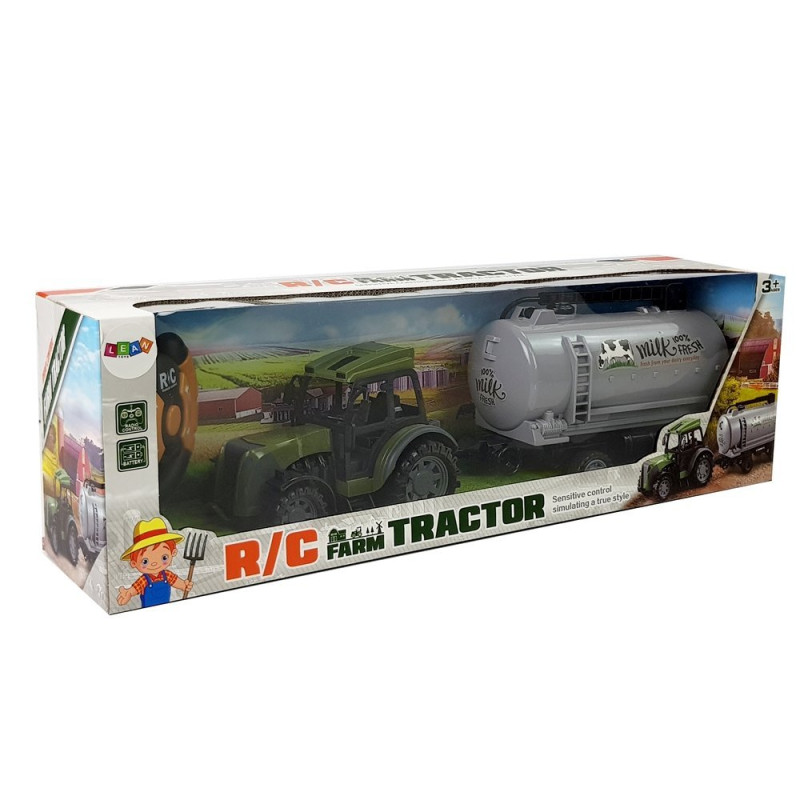 Zielony Traktor z Przyczepą Cysterna Na Mleko Zdalnie Sterowany 2.4G