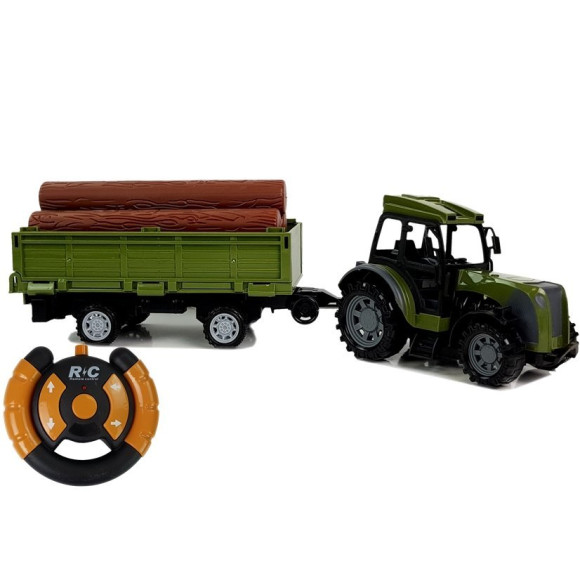 Zielony Traktor z Przyczepą Belami Drewna Zdalnie Sterowany 2.4G