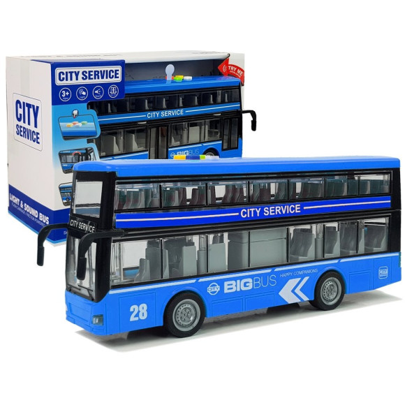 Autobus Dwupiętrowy z Napędem Frykcyjnym Dźwięk Światła 1:16 Niebieski Autobus Dwupiętrowy z Napędem Frykcyjnym Dźwięk Światła 1:16 Niebieski