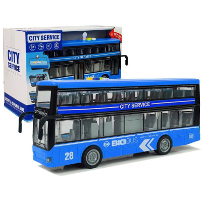Autobus Dwupiętrowy z Napędem Frykcyjnym Dźwięk Światła 1:16 Niebieski
