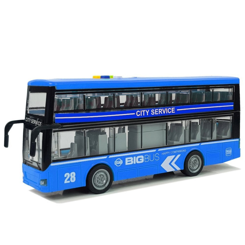 Autobus Dwupiętrowy z Napędem Frykcyjnym Dźwięk Światła 1:16 Niebieski