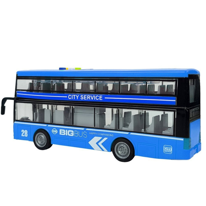 Autobus Dwupiętrowy z Napędem Frykcyjnym Dźwięk Światła 1:16 Niebieski