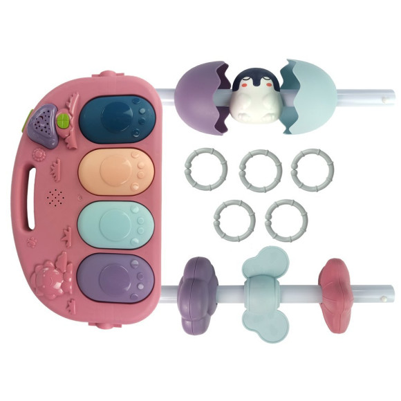 Mata Dla Niemowlaka Z Pianinkiem Grzechotki Gryzak Lusterko Dźwięk Różowa