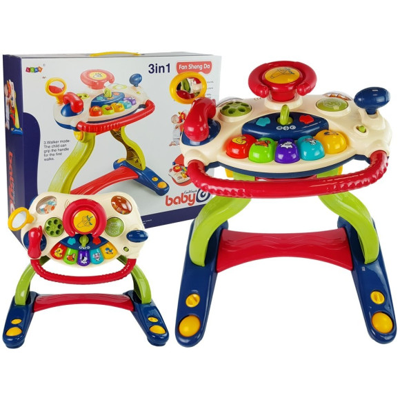Interaktywny Chodzik Tablica Kierownica 3 w 1 Dźwięk Melodie Telefon Zwierzątka Dla Niemowląt