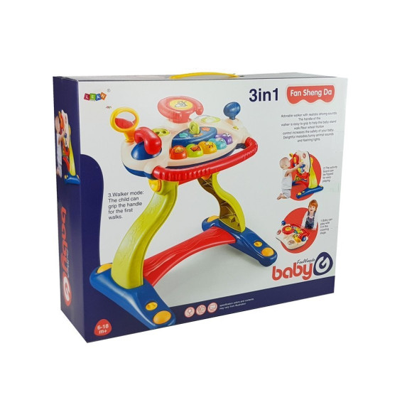 Interaktywny Chodzik Tablica Kierownica 3 w 1 Dźwięk Melodie Telefon Zwierzątka Dla Niemowląt