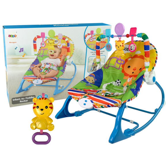 Kołyska Bujaczek Fotelik Krzesełko 2w1 Niebieski Tygrysa Dźwięki Wibracja