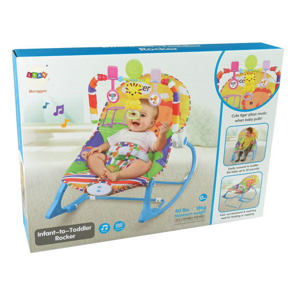 Kołyska Bujaczek Fotelik Krzesełko 2w1 Niebieski Tygrysa Dźwięki Wibracja