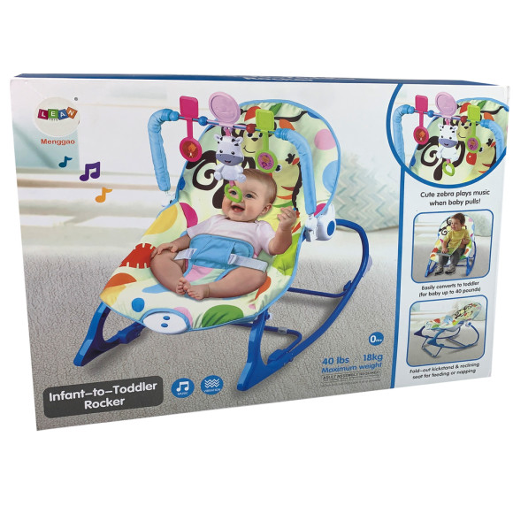 Kołyska Bujaczek Fotelik Krzesełko 2w1 Niebieski Zebra Dźwięki Wibracja