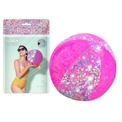 Piłka Plażowa Z Brokatem Rózowa 41cm Bestway 31050