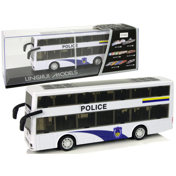 Autobus Policyjny Dwupiętrowy Biały z Naciągiem Dźwięk Autobus Policyjny Dwupiętrowy Biały z Naciągiem Dźwięk