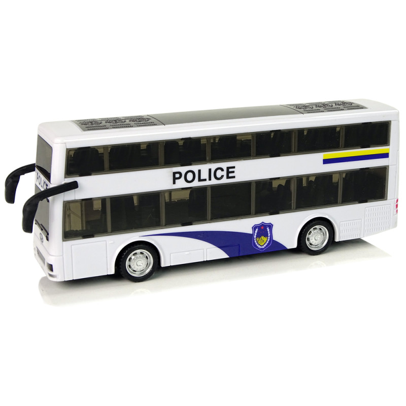 Autobus Policyjny Dwupiętrowy Biały z Naciągiem Dźwięk