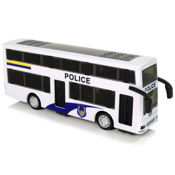 Autobus Policyjny Dwupiętrowy Biały z Naciągiem Dźwięk Autobus Policyjny Dwupiętrowy Biały z Naciągiem Dźwięk