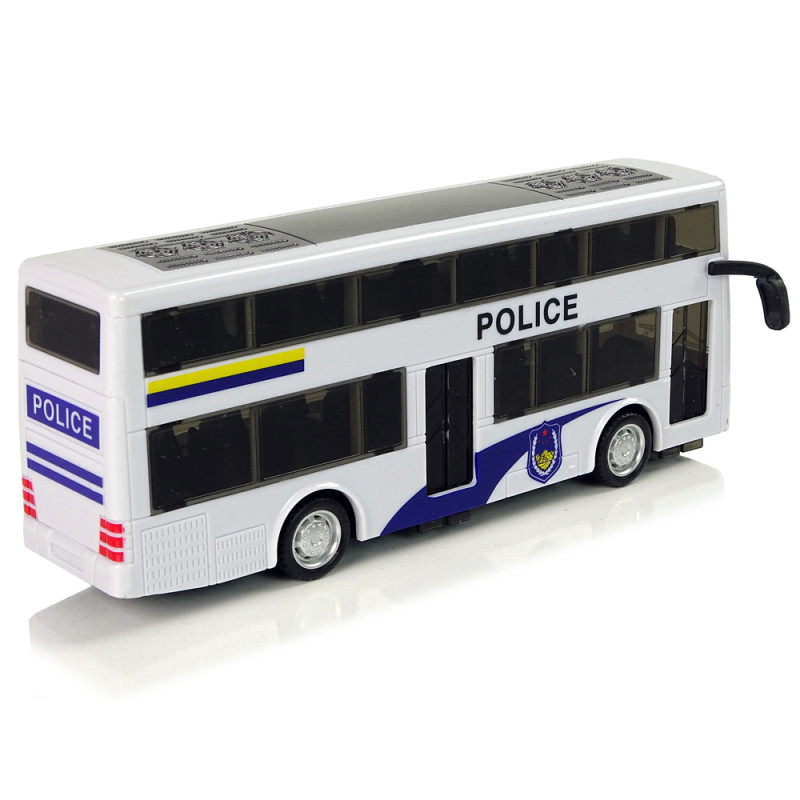 Autobus Policyjny Dwupiętrowy Biały z Naciągiem Dźwięk