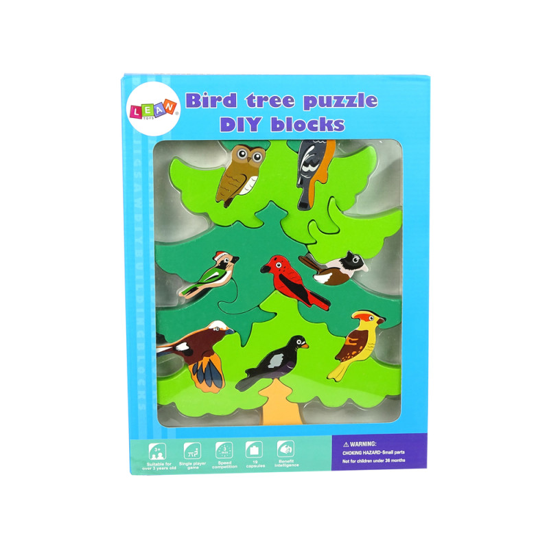 Drewniane Drzewo Ptaki Leśne DIY Klocki Drewniane Puzzle Trójwymiarowa