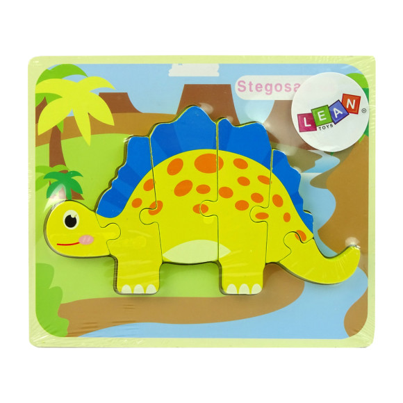 Drewniane Puzzle Dinozaur Stegosaurus Żółty Oviraptor Żółty