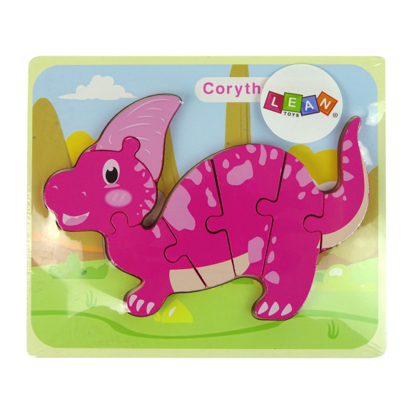 Drewniane Puzzle Dinozaur Corythosaurus Różowy Spinosaurus Fioletowy