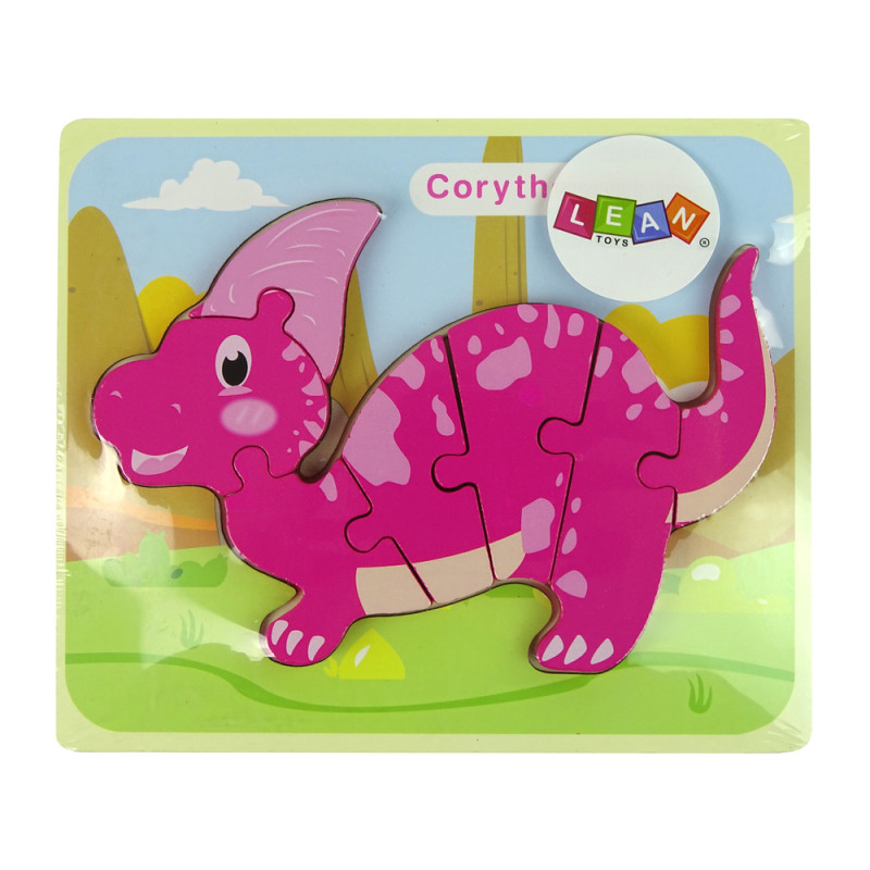 Drewniane Puzzle Dinozaur Corythosaurus Różowy Spinosaurus Fioletowy