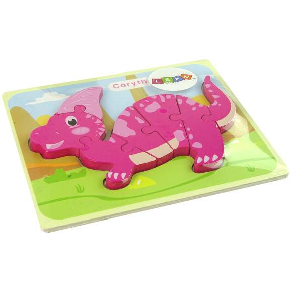 Drewniane Puzzle Dinozaur Corythosaurus Różowy Spinosaurus Fioletowy