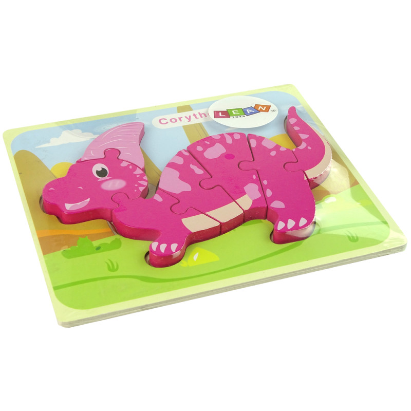Drewniane Puzzle Dinozaur Corythosaurus Różowy Spinosaurus Fioletowy