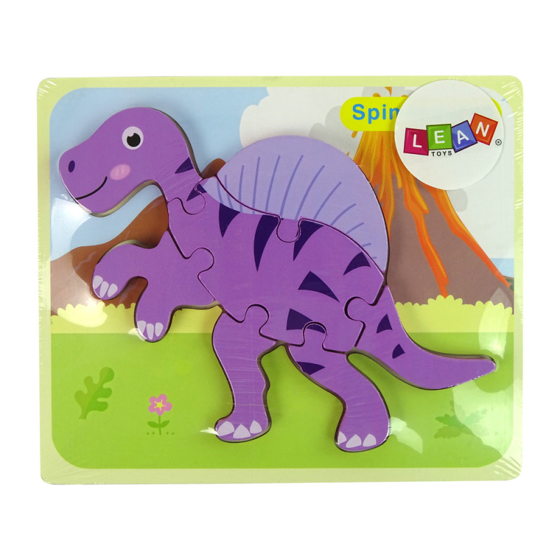 Drewniane Puzzle Dinozaur Corythosaurus Różowy Spinosaurus Fioletowy