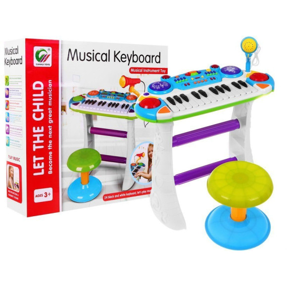 Niebieski zestaw muzyczny Keyboard + Werble + Mikrofon dla dzieci 3+ Światła + Dźwięki 2 oktawy Niebieski zestaw muzyczny Keyboard + Werble + Mikrofon dla dzieci 3+ Światła + Dźwięki 2 oktawy