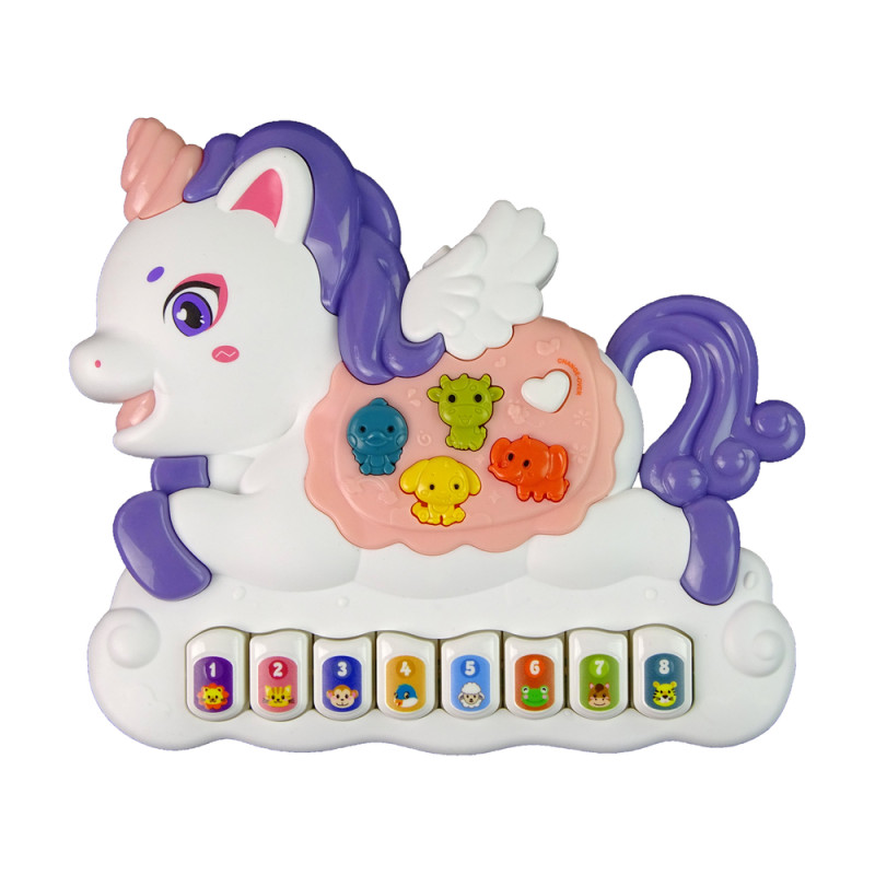 Interaktywne Pianinko Jednorożec Dźwięk Zwierzątka Odgłosy Pojazdów Melodie Biały